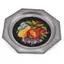 Tava vintage din metal octogonala cu broderie flori multicolore pe fundal negru, 21cm