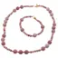 Set bratara si colier Rodonit roz sfere 4-8mm cu bumbi aurii