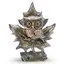 Statueta bufnita argintie pe frunza decorativa, 24cm
