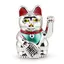 Pisica norocoasa Maneki Neko argintie pentru prosperitate si noroc, 15,5cm