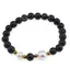 Bratara pe elastic Perle de cultura, bumbi aurii si Agat negru spider sfere 8mm