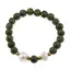 Bratara pe elastic Perle de cultura, bumbi aurii si Jasp sesame verde sfere 8mm