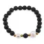 Bratara pe elastic Perle de cultura, bumbi aurii si Onix sfere mate 8mm