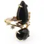 Inel reglabil statement dublu cu Obsidian negru si zirconii, auriu