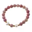 Bratara pe elastic Perle de cultura, bumbi aurii si Rodonit roz sfere 8mm