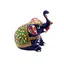 Statueta Elefant stand jos, metal emailat, albastru cu verde - 8cm